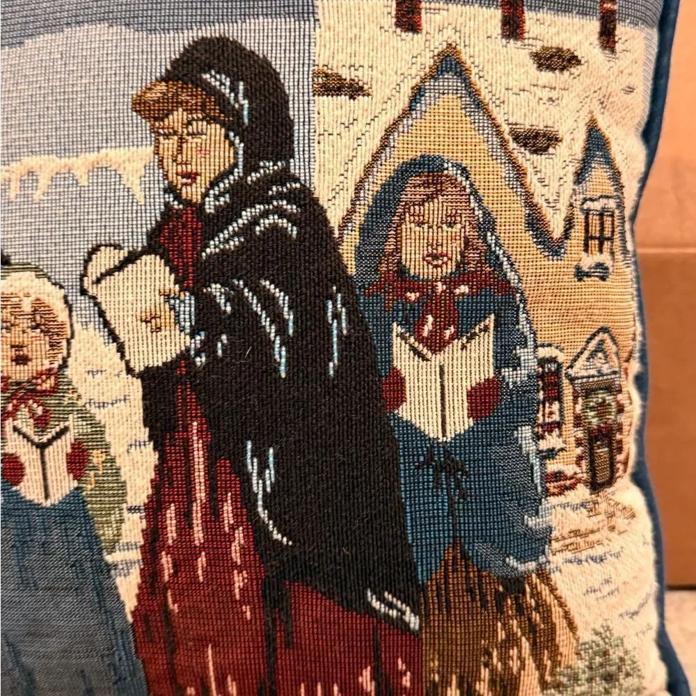 Tapestry Pillow with Carolers Holiday Christmas